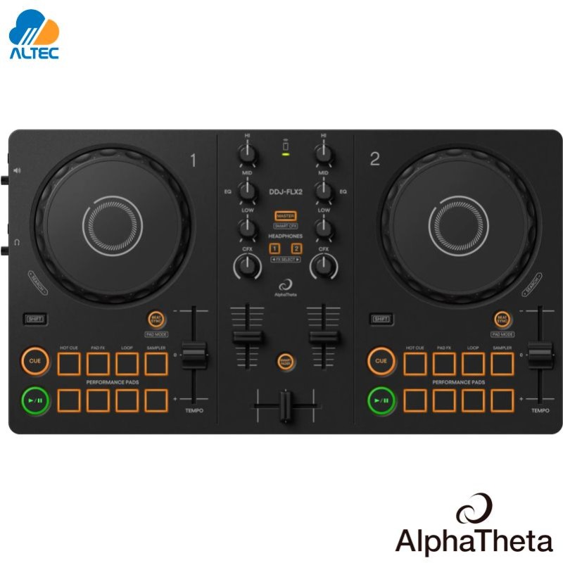 AlphaTheta DDJ-FLX2 - controlador dj de 2 canales para laptops y dispositivos móviles