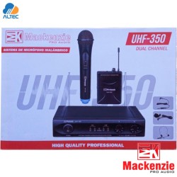 Mackenzie UHF-350 - sistema inalámbrico dual para voz con tres micrófonos de mano, solapa y vincha