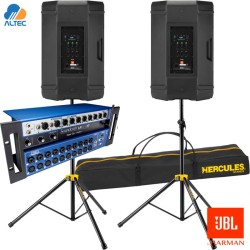 Combo Par JBL PRX915 trípodes y soundcraft ui24r